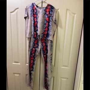 Plus Size O Neck Leopard Print Pants Set